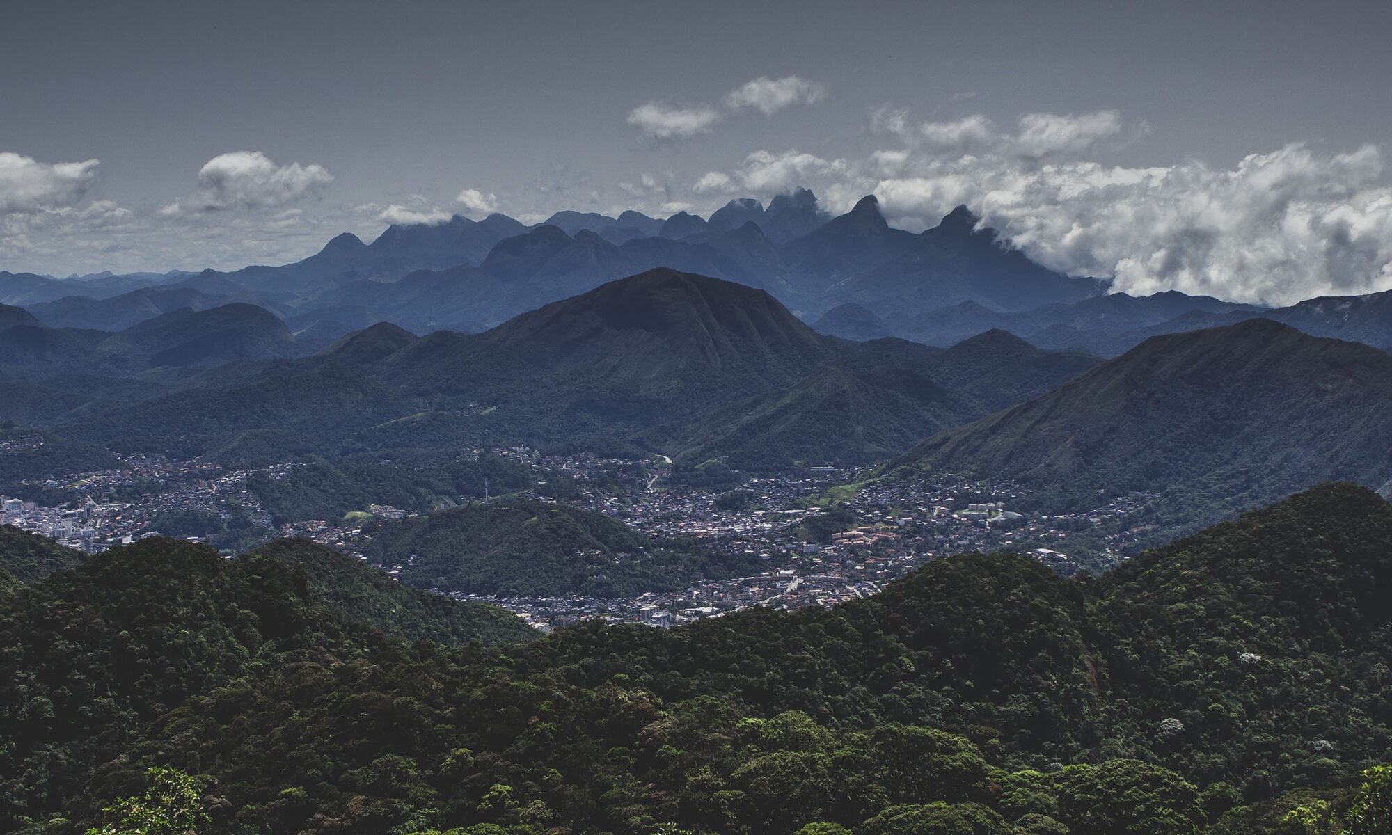 Mountain view of the city of Teresopolis, Brazil, from Pedra da Cruz in Serra dos Orgaos National Park.