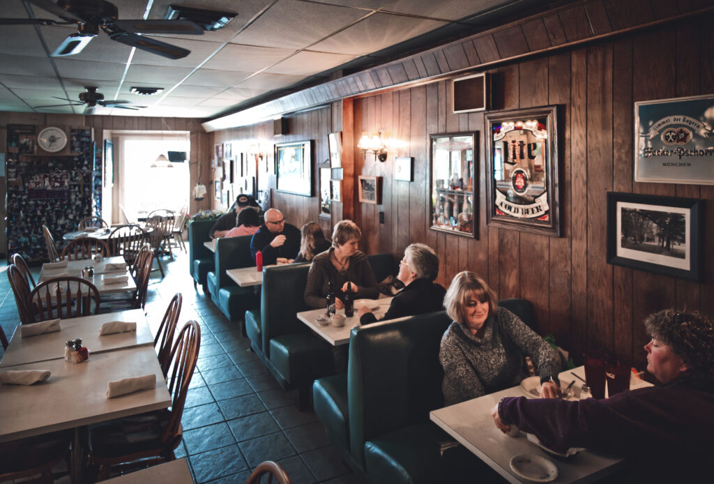 Patrons sit in the main dining room at Wagner's Village Inn.