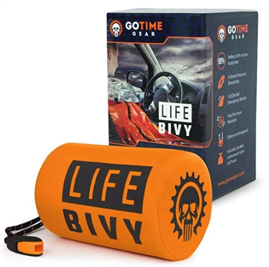 Go Time Gear Life Bivy Emergency Survival Sleeping Bag with Mylar Emergency Blanket - Includes Stuff Sack with Survival Whistle + Paracord String