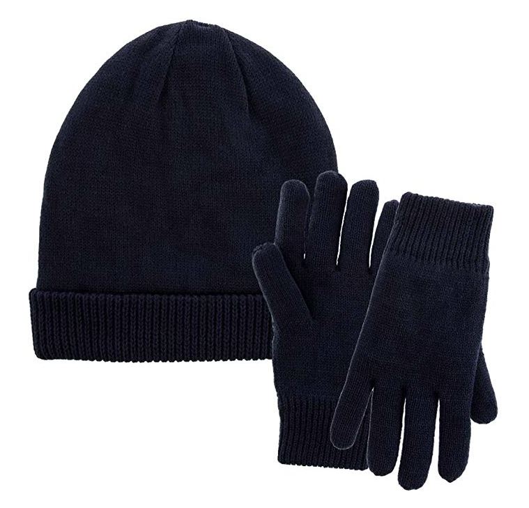 Mens Winter Hat and Gloves Set Warm Fleece Beanie Knit Hat with Winter Gloves.