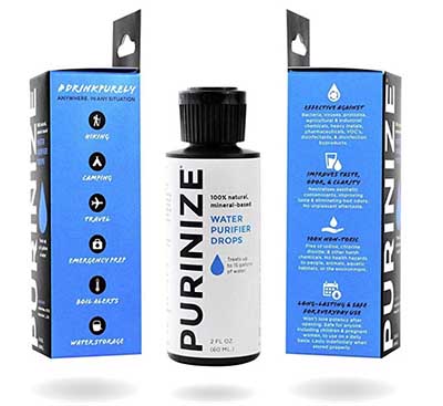 Shop on Amazon PURINIZE, the Best and Only Patented Natural Water Purifying Solution, Chemical Free Hiking Water Purification.