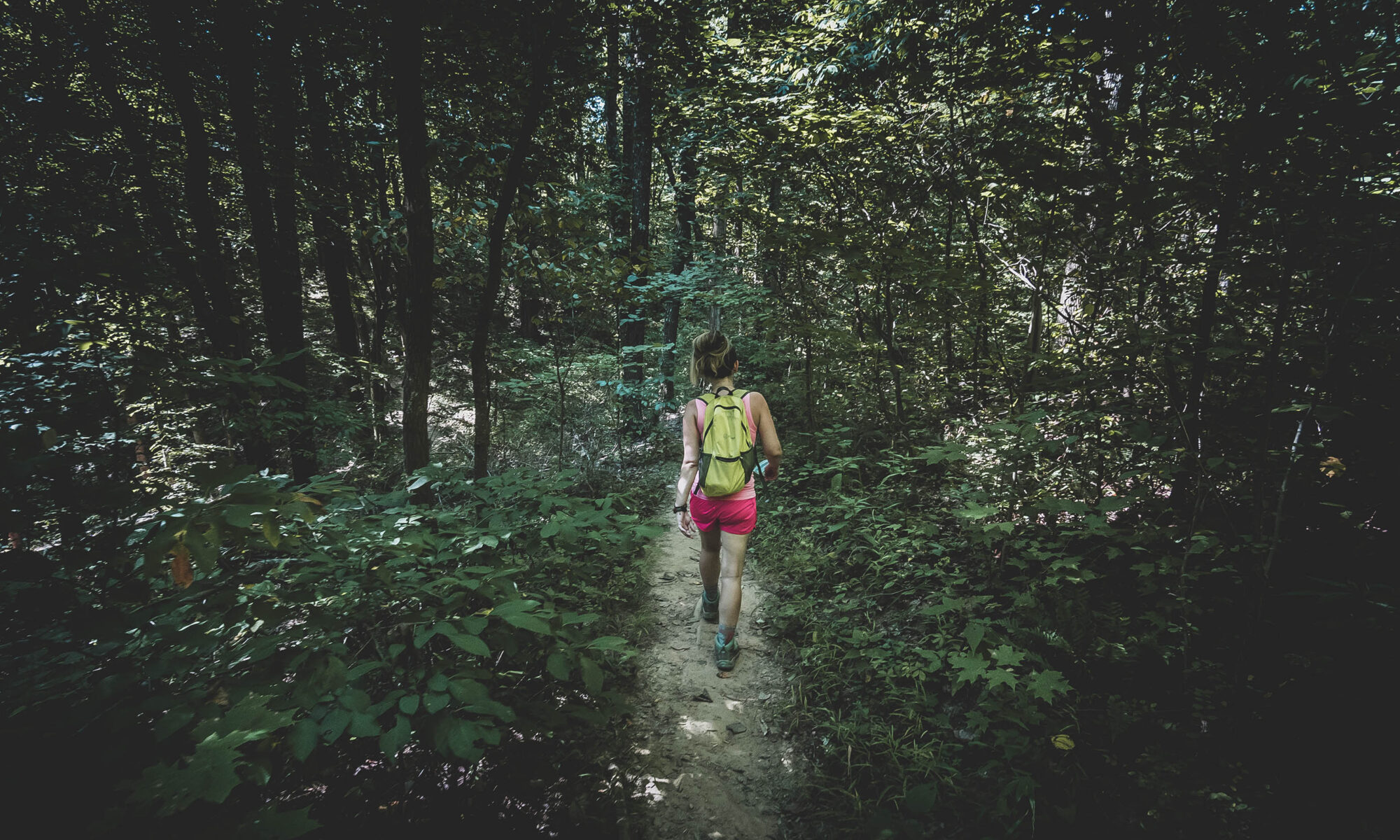Woman hiking the Discovery Trail at Brown County State Park, Indiana.