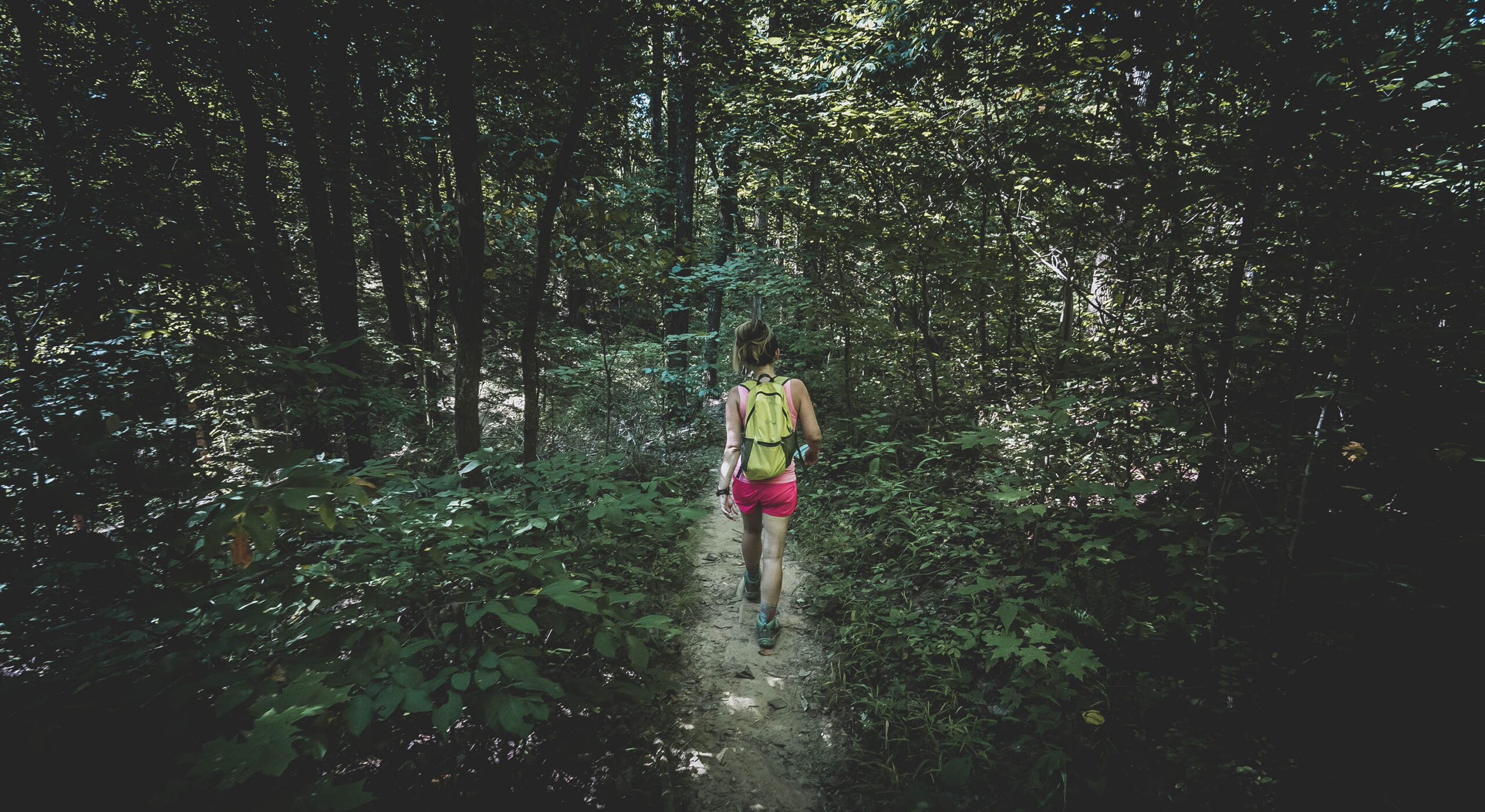Woman hiking the Discovery Trail at Brown County State Park, Indiana.