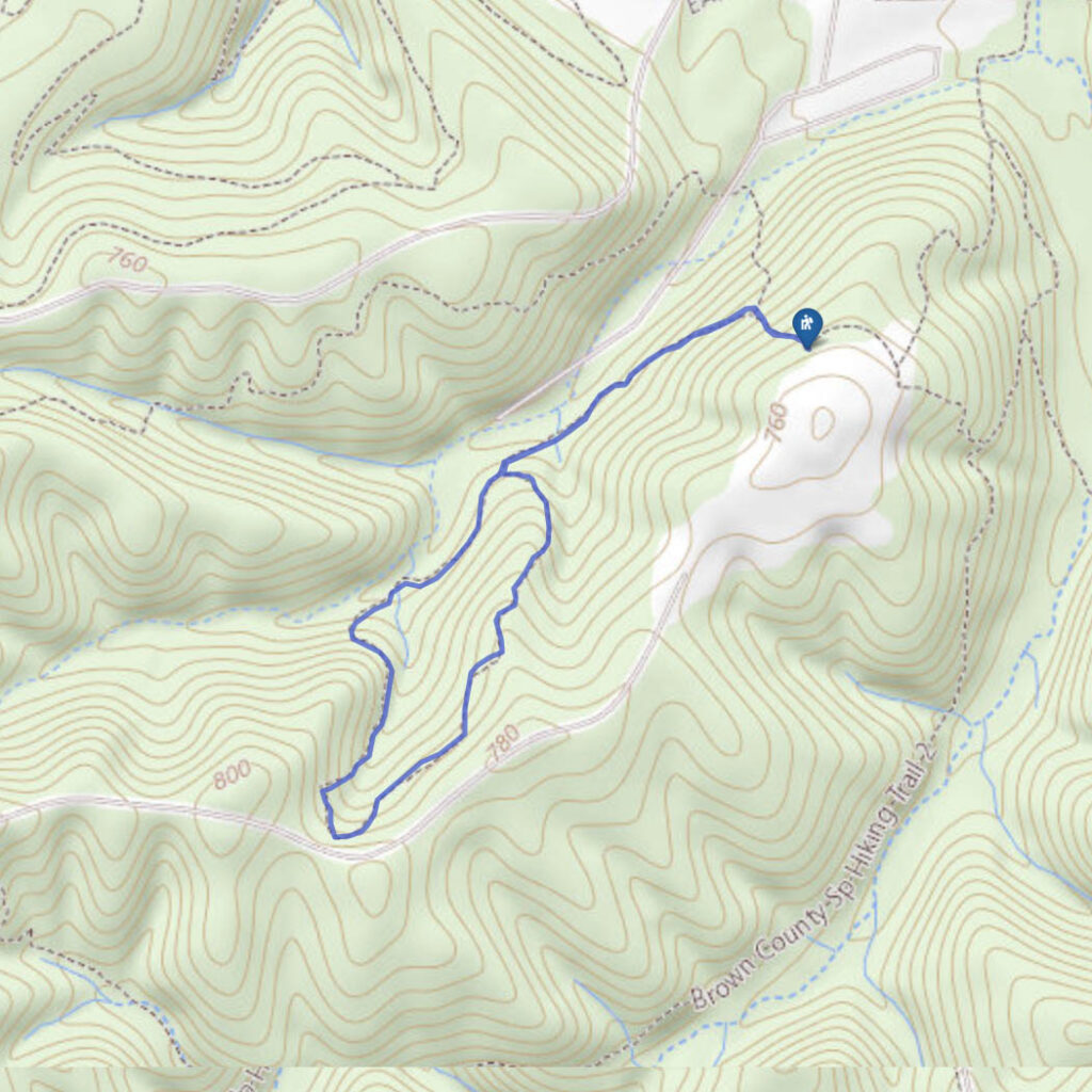 Hiking map for Trail 1 at Brown County State Park, Indiana.