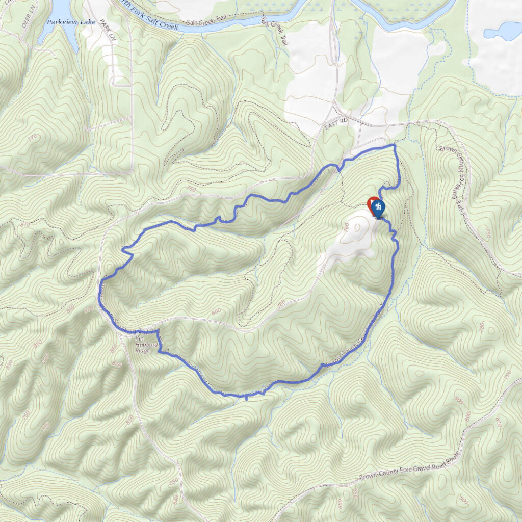 Hiking map for Trail 2 at Brown County State Park, Indiana.