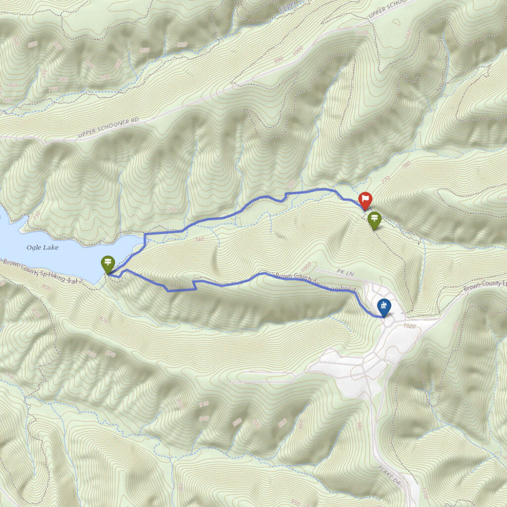 Hiking map for Trail 4 at Brown County State Park, Indiana.