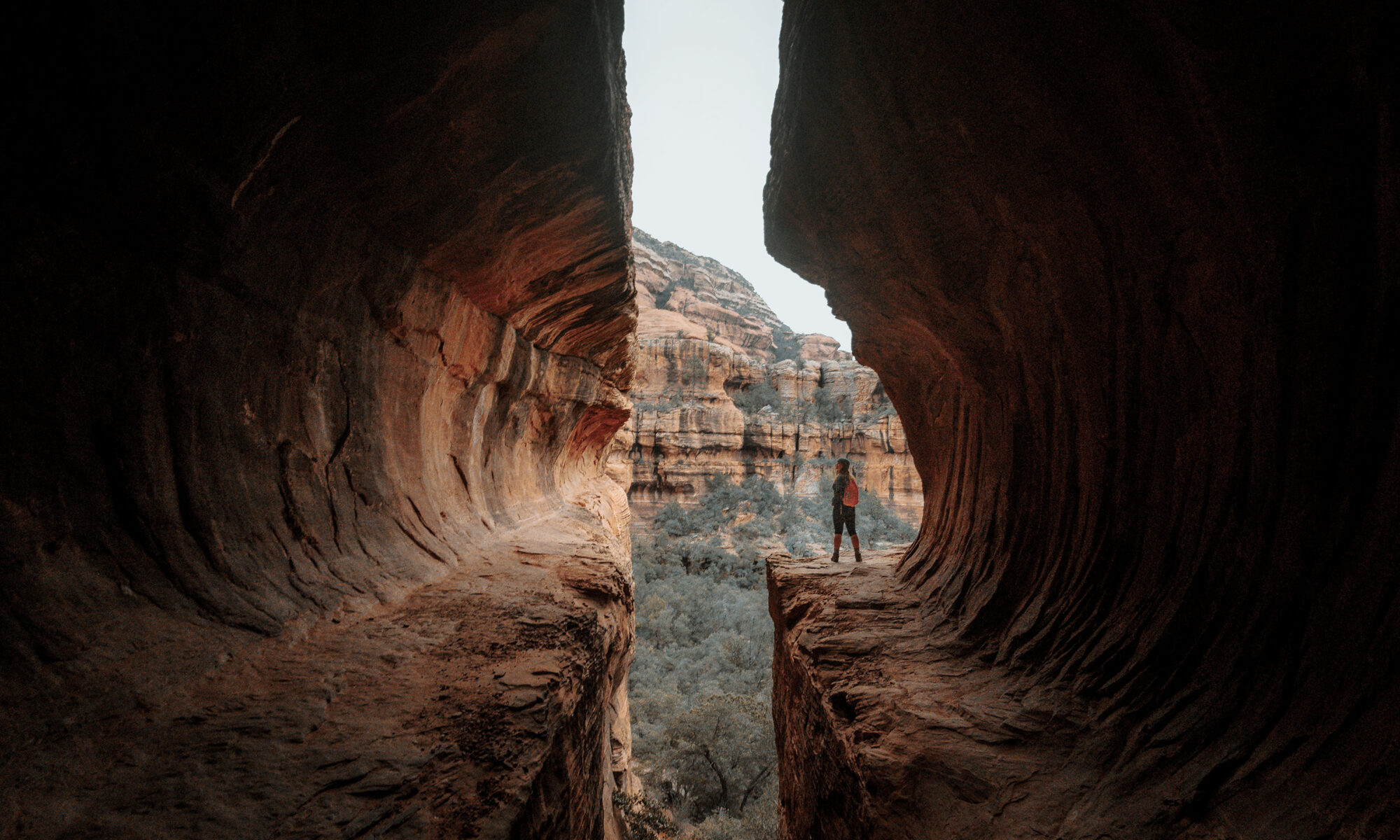 View from the inside of Subway Cave in Boynton Canyon, Sedona, Arizona.